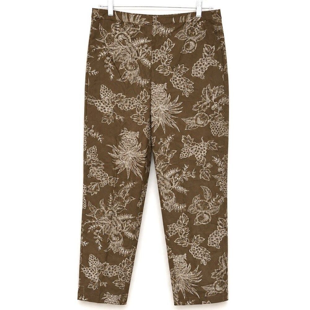 Talbots Petites Stretch Cropped Pants Women's 16 Brown Floral Botanical Capri